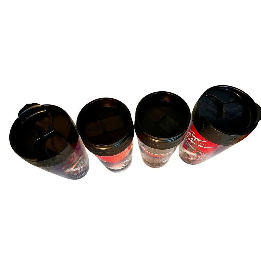 Set of 4 NASCAR-Themed Collectible Travel Mugs Tony Stewart & Kevin Harwick NEW